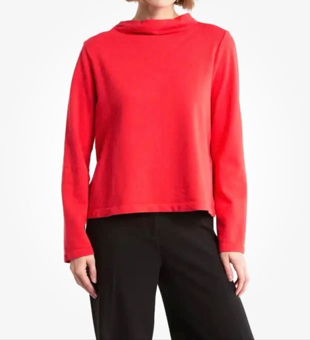Eileen Fisher $138 Organic Cotton Knit Funnel Neck Top cherry red L NEW